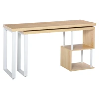 HOMCOM Secretária em forma de L  giratória de 360º  com prateleira de 2 níveis em S Grande espaço de armazenamento 220x55x76 cm Carvalho(m-13)