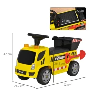 HOMCOM Carro Andador para Bebés acima de 18 meses Tipo Caminhão com Música Faróis Caixa Dobrável e Pá Veículo sem Pedais de Brinquedo 72x28,2x42cm Amarelo(m-3)