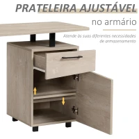 HOMCOM  Mesa de escritório com gaveta e armário com prateleira ajustável Mesa multifuncional para computador com borda redonda 150x60x76 cm Madeira natural(m-6)