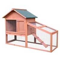 PawHut Casa para Coelhos de Madeira Coelheira para Exterior Teto de Tela de Asfáltica 144x64,5x100 cm Madeira(m-1)