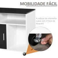 HOMCOM Móvel Auxiliar de Escritório Móvel Arquivador com Rodas Prateleiras Gaveta e Armário Multiuso com Grande Armazenamento 100x35x65cm Preto e Branco(m-6)