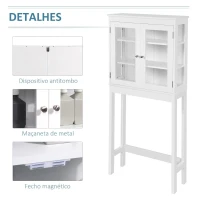 kleankin Armário de banheiro sobre vaso sanitário Armário alto para máquina de lavar com portas de vidro e prateleira interna ajustável 70x24,5x160 cm Branco(m-6)