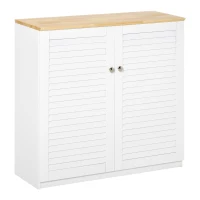 HOMCOM Aparador de 2 Portas Desenho de Persiana com Prateleira Ajustável Armário Auxiliar de Armazenamento Moderno para Sala de Estar Dormitório 80x30x78,5cm Branco(m-1)