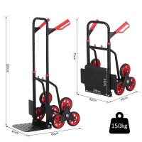 DURHAND Carrinho de mão de escada dobrável portátil carga 120 kg 60x45x109cm Vermelho e Preto(m-3)