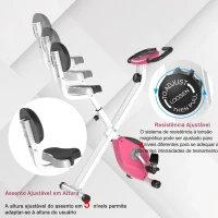 HOMCOM Bicicleta ergométrica profissional dobrável com 8 níveis de resistência magnética Assento com Altura Ajustável Aço 43x97x109 cm Rosa(m-4)