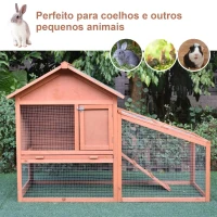 PawHut Casa para Coelhos de Madeira Coelheira para Exterior Teto de Tela de Asfáltica 144x64,5x100 cm Madeira(m-6)