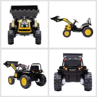HOMCOM Trator Escavadora Elétrica para Crianças acima de 3 Anos Veículo Infantil com Pá Bateria 6V Música e Luzes 132x62x65 cm Preto e Amarelo(m-7)