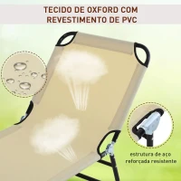 Outsunny Espreguiçadeira dobrável reclinável com ângulo ajustável de 3 posições para exterior carga 120 kg 190x56x28 cm Creme(m-6)