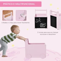 HOMCOM Caixa de Armazenamento de Brinquedos Infantil com Rodas Alça e 2 Lousas Baú de Armazenamento para Habitação de Crianças Escola Infantil Sala de Jogos 47x35x45,5cm Rosa(m-5)