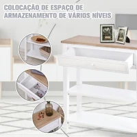 HOMCOM Mesa Consola Multifuncional Mesa auxiliar para Sala de Estar Corredor Sala de Jantar com 2 Prateleiras 1 Gaveta Removível puxador Estilo Retro Pinho 75,6x27,5x80,5 cm Madeira Natural Branco(m-4)