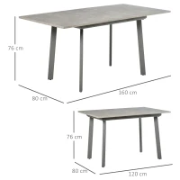 HOMCOM Mesa de Sala de Jantar Retangular Mesa de Cozinha Extensível para 4-6 Pessoas com Pés de Metal e Almofadas Ajustáveis 160x80x76cm Cinza(m-3)