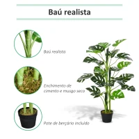 Outsunny Monstera Planta Artificial com Vaso Árvore Tropical Sintética com 21 Folhas Ø16x100 cm Verde(m-4)