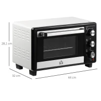 HOMCOM Mini Forno 16L 1400W com 3 Modos de Aquecimento Temperatura até 230°C Temporizador 60 Minutos Bandeja para Assar e Grade 44x32x28,1cm Branco e Preto(m-3)