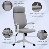 Vinsetto Cadeira de escritório ergonômica ajustável em altura giratória com apoio de braços Apoio de cabeça e encosto alto 63x65x113-123 cm Cinza(m-8)