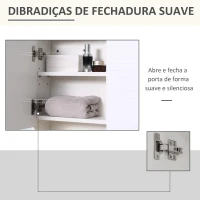 Kleankin Armário Casa de Banho com Espelho Móvel Auxiliar Montado na Parede com Prateleira Aberta e 2 Portas com Prateleira Interior Ajustável 54x15x55cm Branco(m-6)