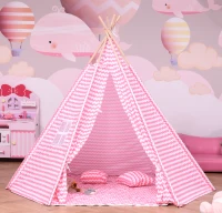 HOMCOM Tenda Infantil tipi estilo indiano com janela para cobrir o piso e 2 almofadas Bolsa de transporte 200x200x170 cm Rosa(m-2)