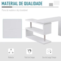 HOMCOM Secretária de Canto Giratória 360º Secretária em Forma de L com Prateleiras para Escritório Casa 114x120x76,1cm Branco(m-5)