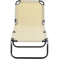 Outsunny Espreguiçadeira dobrável reclinável com ângulo ajustável de 3 posições para exterior carga 120 kg 190x56x28 cm Creme(m-13)