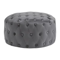 HOMCOM Tamborete estofado em veludo com botões Apoio para os pés acolchoado macio de desenho vintage Φ60x33 cm cinza escuro(m-1)