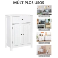 Kleankin Armário de Casa de Banho com 1 Gaveta e Prateleira Interior Ajustável Móvel Auxiliar de Armazenamento Multifuncional para Sala de Estar Cozinha 60x30x80cm Branco(m-7)
