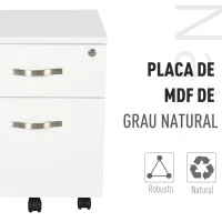 HOMCOM Bloco de Gavetas para Escritório Móvel de Arquivos com 5 Rodas Fechadura para Secretária Casa 40x45.5x52.5 cm Branco(m-5)