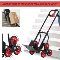 DURHAND Carrinho de mão de escada dobrável portátil carga 120 kg 60x45x109cm Vermelho e Preto(m-4)