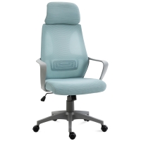 Vinsetto Cadeira de escritório ergonômica Cadeira de mesa inclinável ajustável em altura com encosto de braço Encosto de cabeça 5 rodas Suporta até 120 kg 64x58x116-126 cm Azul