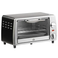 HOMCOM Mini Forno Elétrico de 10 Litros 750W com Temperatura até 230 °C Temporizador 60 Minutos Bandeja e Grade 36,5x26x22cm Preto e Prata(m-1)