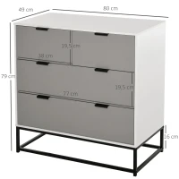 HOMCOM Cómoda com 4 Gavetas Base Elevada e Desenho Antiderrapante 80x40x79 cm Branco Cinzento e Preto(m-3)