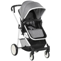 HOMCOM Carrinho de Bebé 2 em 1 Carrinho de Passeio e Alcofa para Crianças de 0 a 36 Meses com Capota Dobrável Encosto Inclinável Cesta Grande Alavanca de Freio Carga 15kg 80x51x102cm Cinza(m-1)