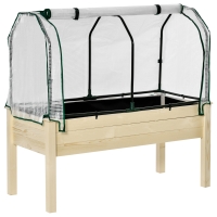 Outsunny Horta Vertical Elevada de Madeira 121x55x117cm com Cobertura de Proteção Mesa de Jardinagem para Cultivo de Flores Vegetais e, Jardim Terraço Madeira Natural