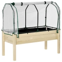 Outsunny Horta Vertical Elevada de Madeira 121x55x117cm com Cobertura de Proteção Mesa de Jardinagem para Cultivo de Flores Vegetais e, Jardim Terraço Madeira Natural(m-1)