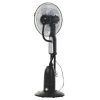HOMCOM Ventoinha de Pé com Nebulizador Oscilante 3 Velocidades e 5 Lâminas Potência 90W Depósito 2,8L  Ø44,5x120cm Preto(m-1)
