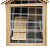 PawHut Galinheiro de Madeira de Abeto para Exterior Gaiola para 2-3 Galinhas com Cercado de Arame Teto Abatível Caixa Ninho Bandeja Removível e Rampa 150,5x54x87cm Natural(m-9)