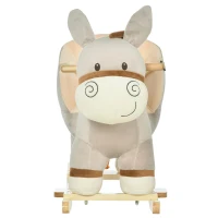 HOMCOM Baloiço Infantil em Forma de Burro para Bebés 18-36 Meses com Som Cinto de Segurança Apoio para os Pés 61x34x58 cm Cinza(m-12)