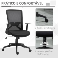 Vinsetto Cadeira de Escritório Giratória Cadeira de Escritório com Altura Ajustável Apoio para os Braços Suporte Lombar Encosto Transpirável e Função Basculante 62x61x99-109cm Preto(m-6)