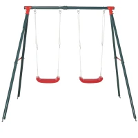 Outsunny Conjunto de Baloiços para Crianças com Suporte de Metal e Corda Ajustável 220x160x180 cm Verde e Vermelho(m-1)