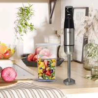 HOMCOM Varinha Mágica 1000W 4 em 1 com Velocidades Ajustáveis 2 Lâminas de Aço Inoxidável Picador 500ml Copo Medidor 800ml e Batedeira 10x6,5x41cm Preto(m-2)