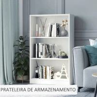 HOMCOM Estante para Livros com 3 Compartimentos de Armazenamento Livros Plantas para Sala de Estar Estúdio Dormitório 62,2x24x102,4cm Branco(m-6)