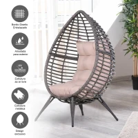 Outsunny Poltrona de jardim de vime acolchoado em formato de ovo encosto 101x89x156 cm Carga 160 kg cinza(m-6)