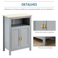 kleankin Armário de Casa de Banho Armário Auxiliar com 2 Portas e Prateleiras Interiores Ajustáveis 59x30x85 cm Cinza e Madeira(m-6)