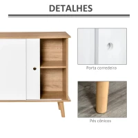 HOMCOM Móvel Aparador tipo Buffet para Sala de Jantar Cozinha com 2 Portas Corredeiras Prateleiras Interior Ajustáveis e Pés de Madeira 130x40x74,5cm Natural e Branco(m-7)