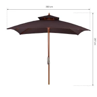 Outsunny Chapéu de Sol de Jardim com Teto Duplo Sistema de Polia Toldo de Poliéster Impermeável 3x3x2,97m Marrom(m-3)