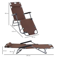 Outsunny Espreguiçadeira Reclinável  Dobrável com Encosto Ajustável Apoio de Braço  Apoio para os Pés Carga 136 kg 135x60x89 cm Marrom(m-3)