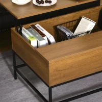 HOMCOM Mesa de Centro Elevável Mesa de Café Versátil com Armazenamento Oculto Pés de Metal para Sala de Estar Sala de Jantar 90x60,5x45,5cm Teca(m-7)