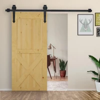 HOMCOM 200cm/6.6T Ferragens para Porta Corredeira Tipo Flecha Kit de Acessórios para Porta Corredeira de Madeira com Guia de Chão Trilho Aço de Carbono Preto(m-2)