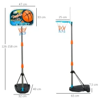HOMCOM Tabela de basquetebol para crianças acima de 6 anos com suporte de altura ajustável e base recarregável incluídos 32x65x126-158 cm(m-3)