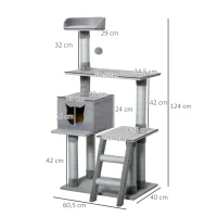 PawHut Árvore Arranhadora para Gatos Torre de Escalada com Plataformas Escada Caverna Postes de Juta e Bola Suspensa 60,5x40x124cm Cinza(m-3)