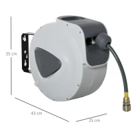 DURHAND Carretel de Mangueira de Ar Comprimido Automático de 15m Conector de 1/4'' BSP com Suporte para Parede Giratório 180° Diámetro Interno 3/8'' (9,5x15 mm) Cinza(m-3)