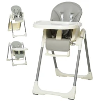 HOMCOM Cadeira de refeição ajustável e dobrável para bebê acima de 6 meses com bandeja dupla 55x80x104 cm Cinza(m-1)
